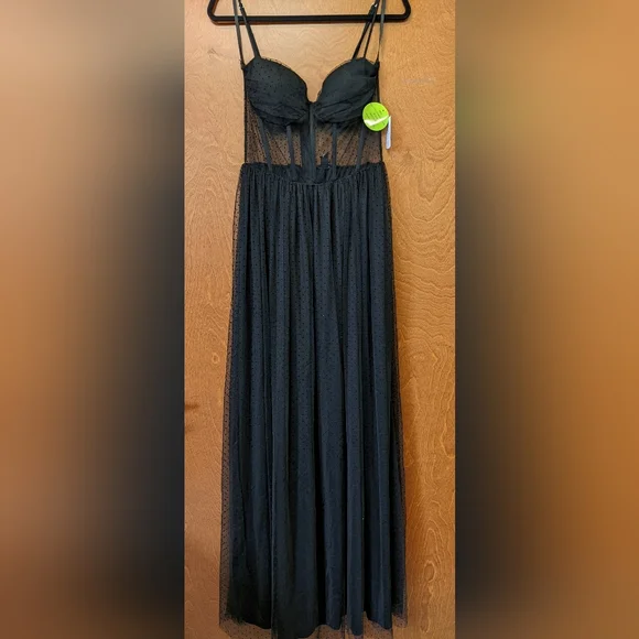 Windsor Black Dotted Mesh Prom Dress - Picture 1 of 9